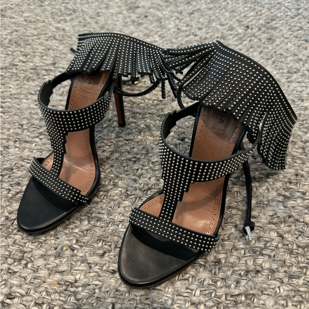 Alaia Black Fringe Studded Heels